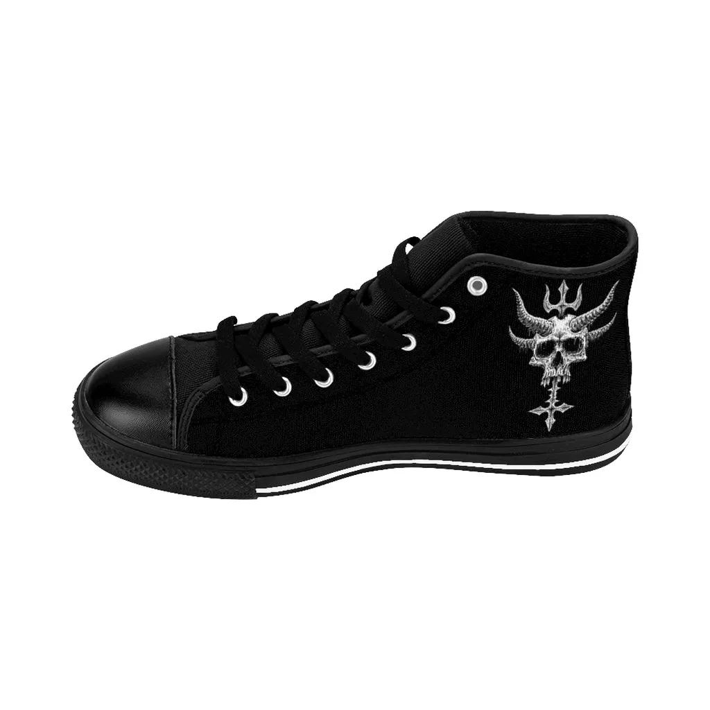Horned Skull Inverted Cross Dagger Splitting Skull Men's High Tops