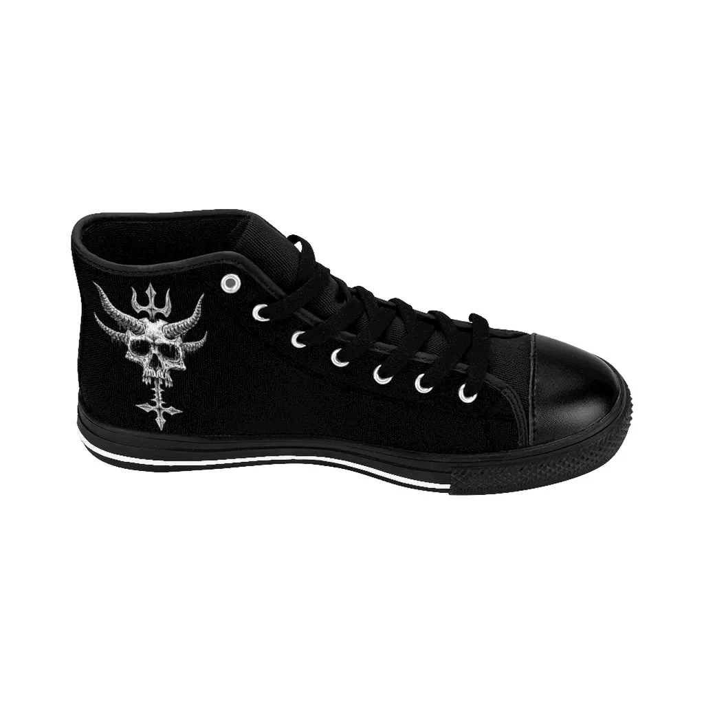 Horned Skull Inverted Cross Dagger Splitting Skull Men's High Tops