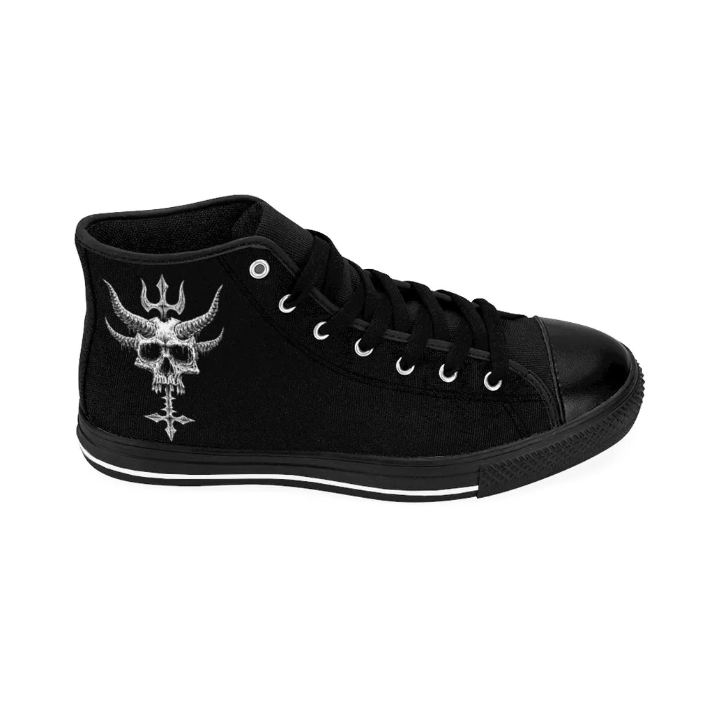 Horned Skull Inverted Cross Dagger Splitting Skull Men's High Tops