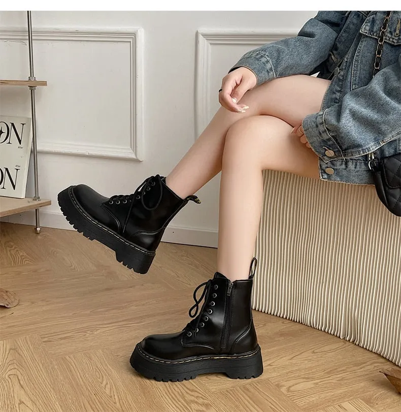Ivyshape | British Style Platform Boots for Women