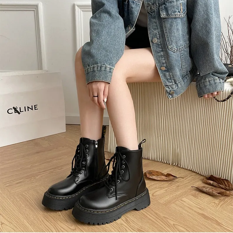 Ivyshape | British Style Platform Boots for Women