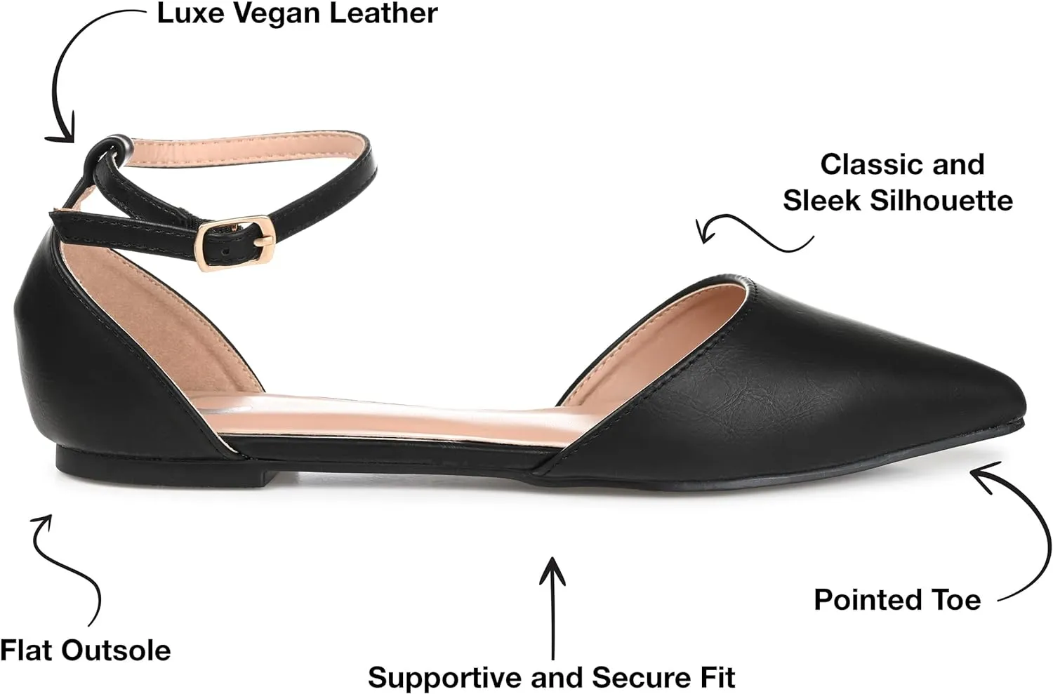 Journee Collection Women's Reba Pointed Toe Ballet Flats  Color Black Size 7.5W