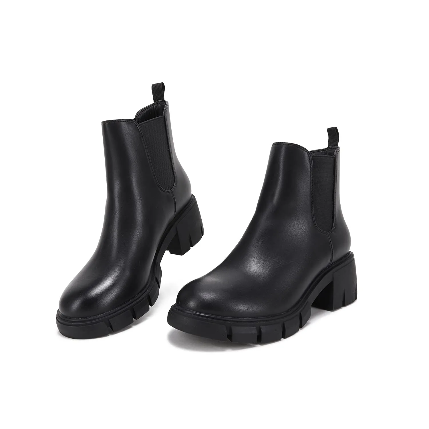 Juliet Holy Womens Lug Sole Platform Ankle Booties Chelsea Slip on Chunky Block Heel Leather Combat Boots 7.5