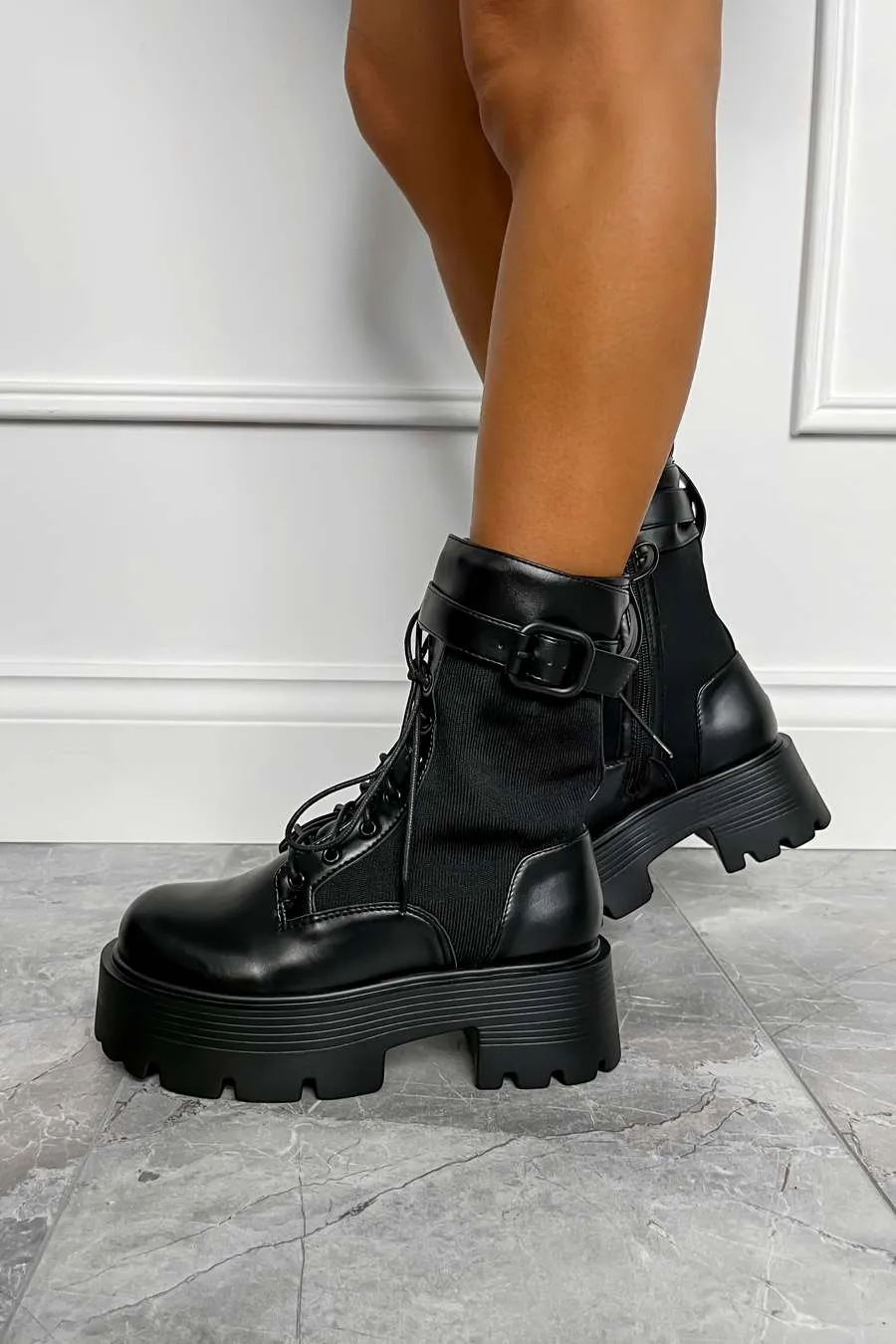 LEONNA Chunky Buckle Ankle Boots - Black