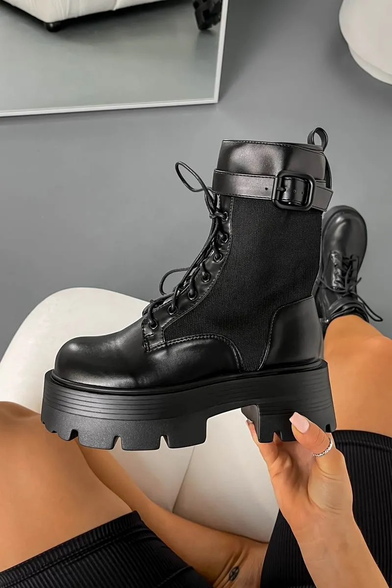 LEONNA Chunky Buckle Ankle Boots - Black