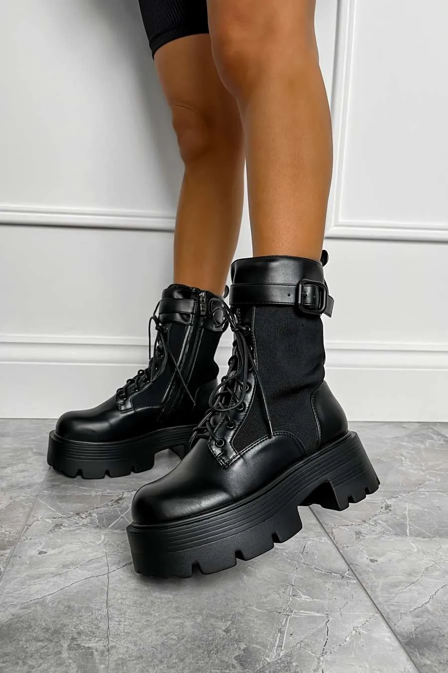 LEONNA Chunky Buckle Ankle Boots - Black