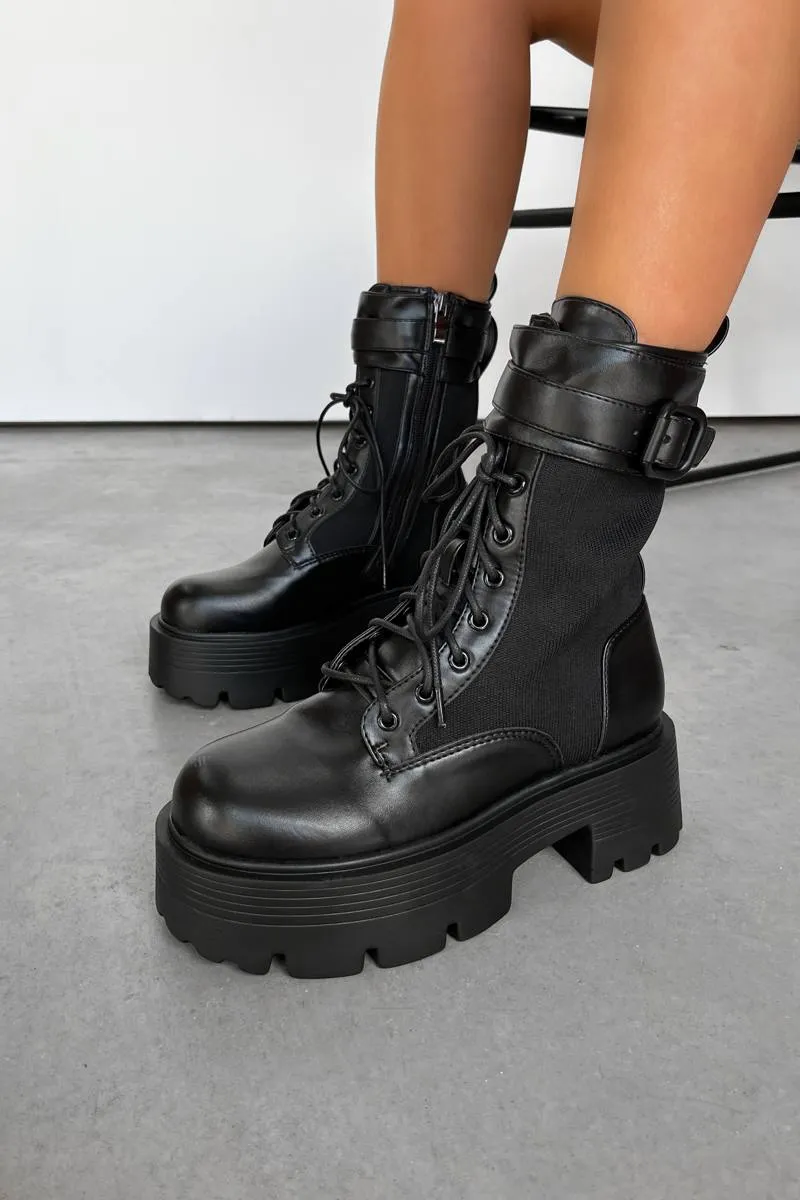 LEONNA Chunky Buckle Ankle Boots - Black
