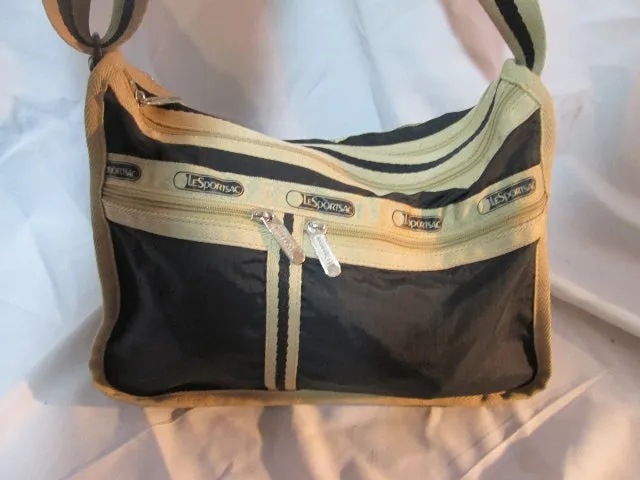 LESPORTSAC Nylon shoulder travel bag purse crossbody BLACK BROWN Satchel