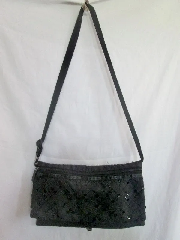 LeSPORTSAC vegan foldover shoulder bag crossbody purse messenger BLACK M Sequin