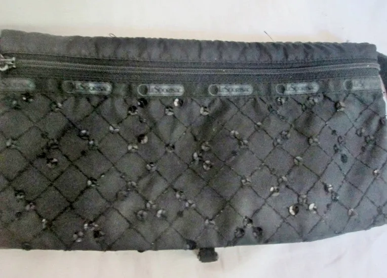 LeSPORTSAC vegan foldover shoulder bag crossbody purse messenger BLACK M Sequin