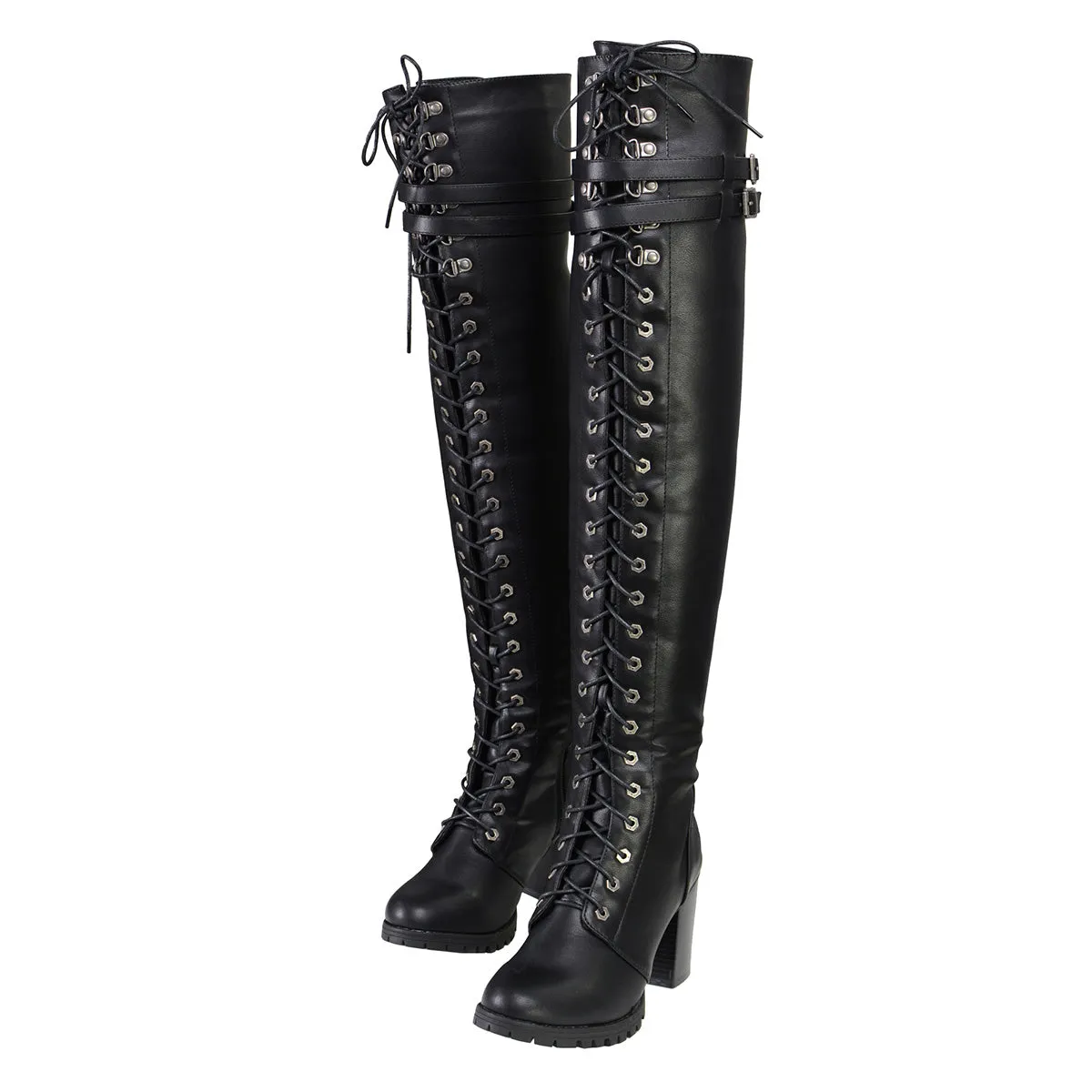 MBL9424 Women's Black Above the Knee Boots with Lace-Up Closure