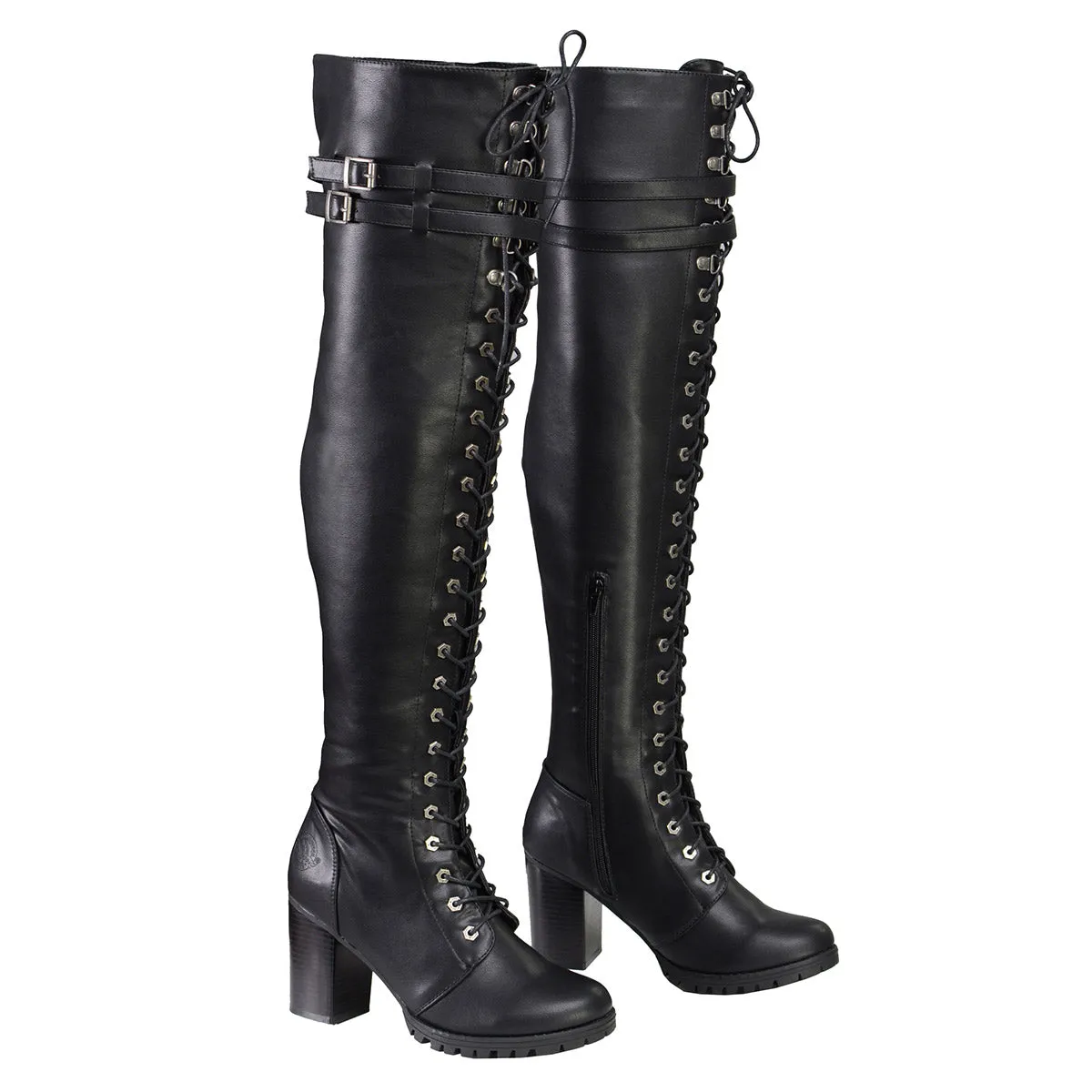 MBL9424 Women's Black Above the Knee Boots with Lace-Up Closure