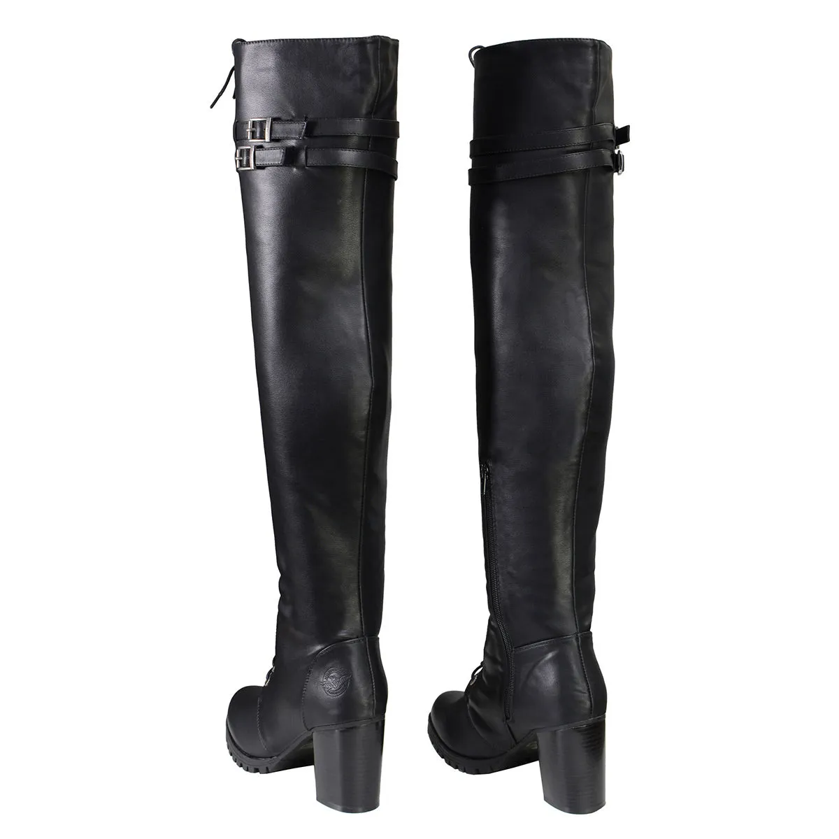 MBL9424 Women's Black Above the Knee Boots with Lace-Up Closure
