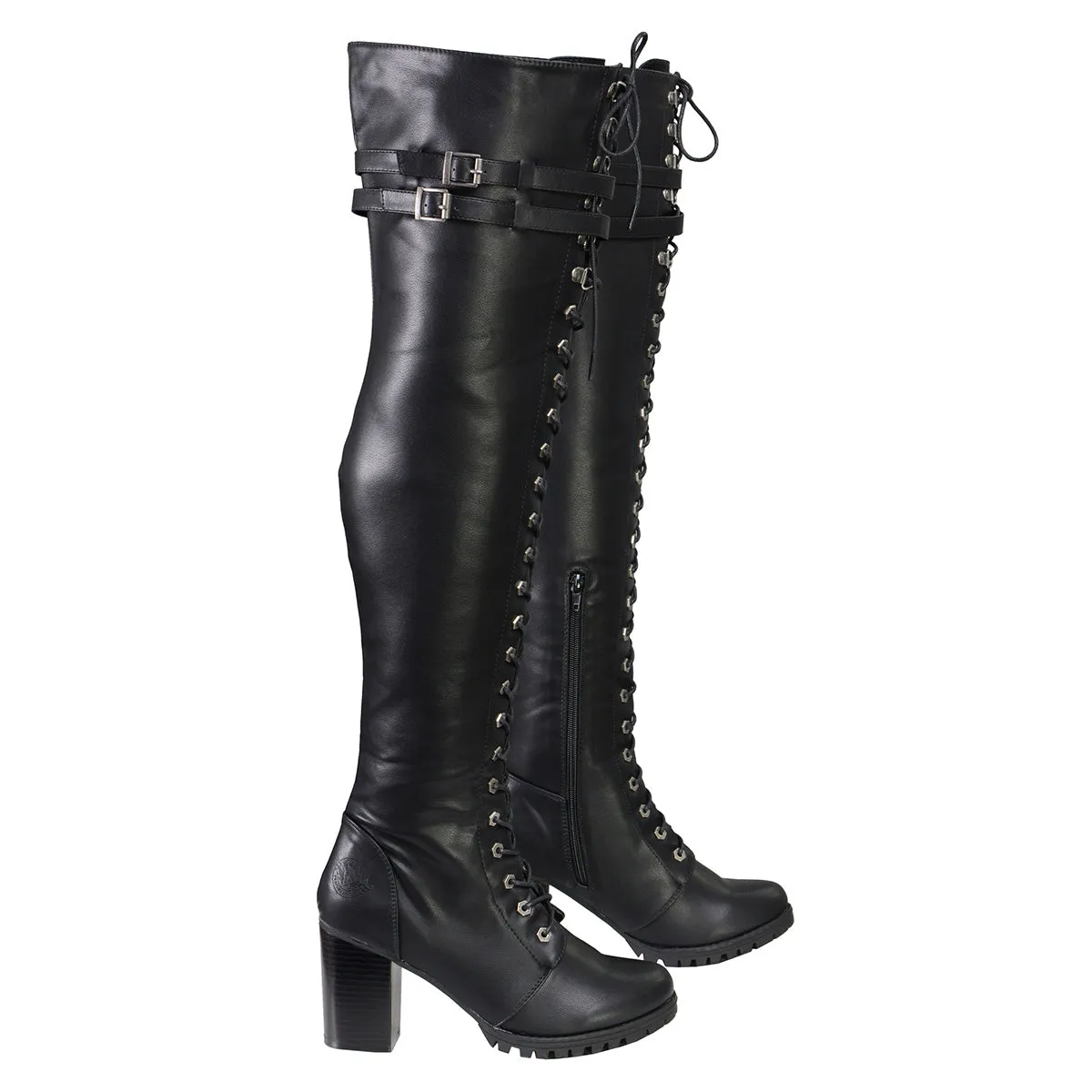 MBL9424 Women's Black Above the Knee Boots with Lace-Up Closure