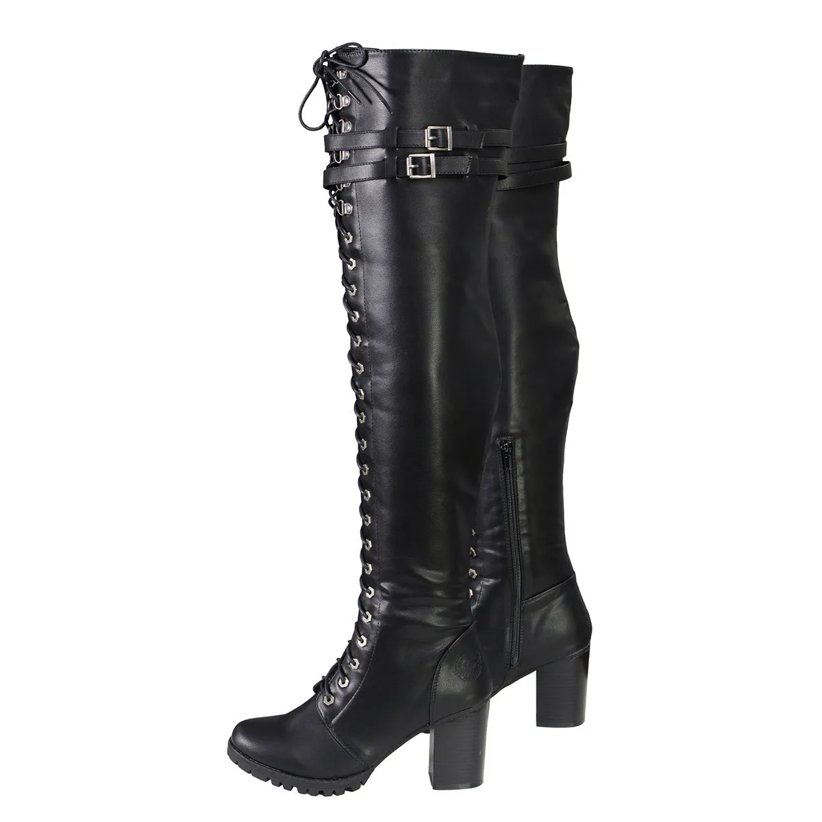 MBL9424 Women's Black Above the Knee Boots with Lace-Up Closure