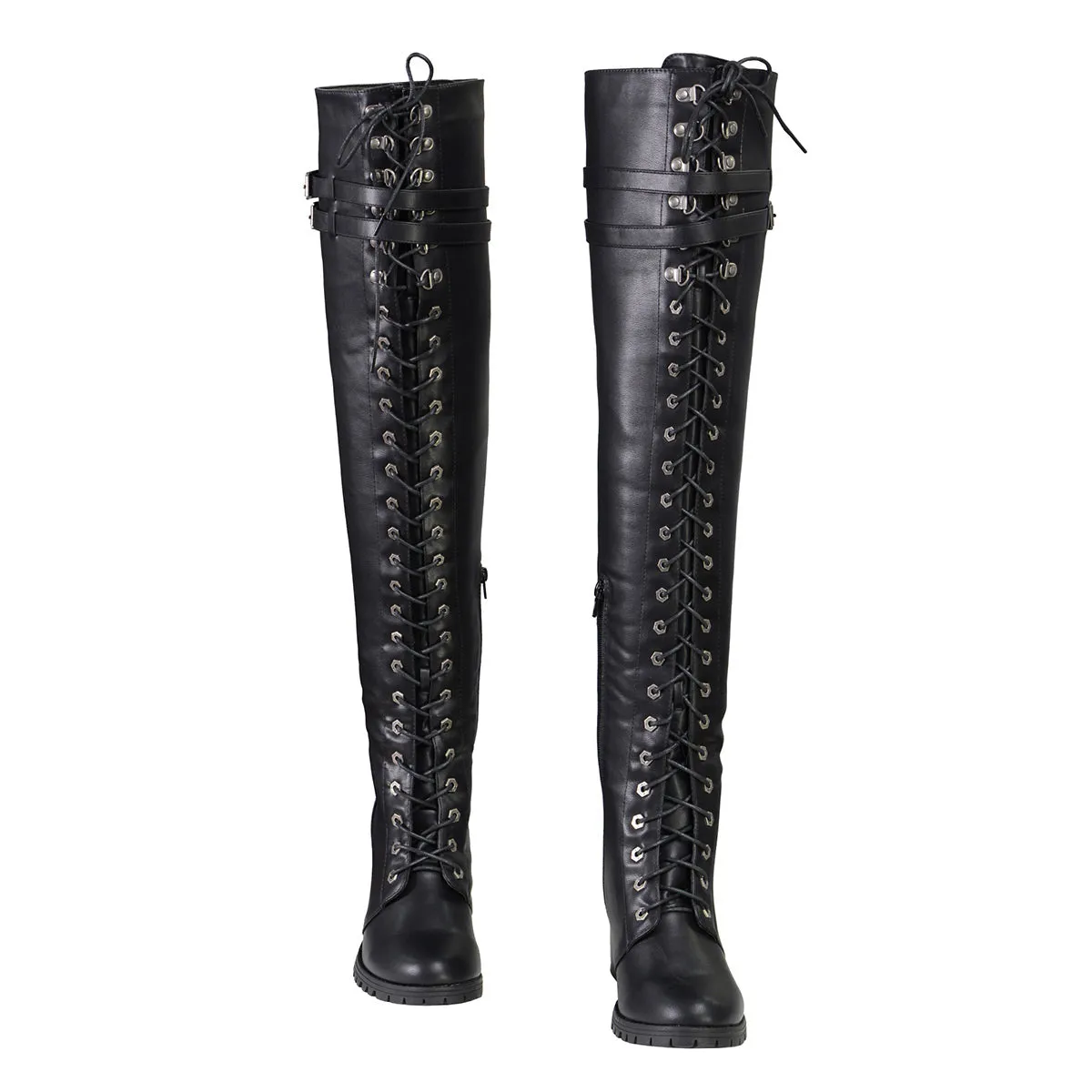 MBL9424 Women's Black Above the Knee Boots with Lace-Up Closure