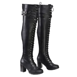 MBL9424 Women's Black Above the Knee Boots with Lace-Up Closure
