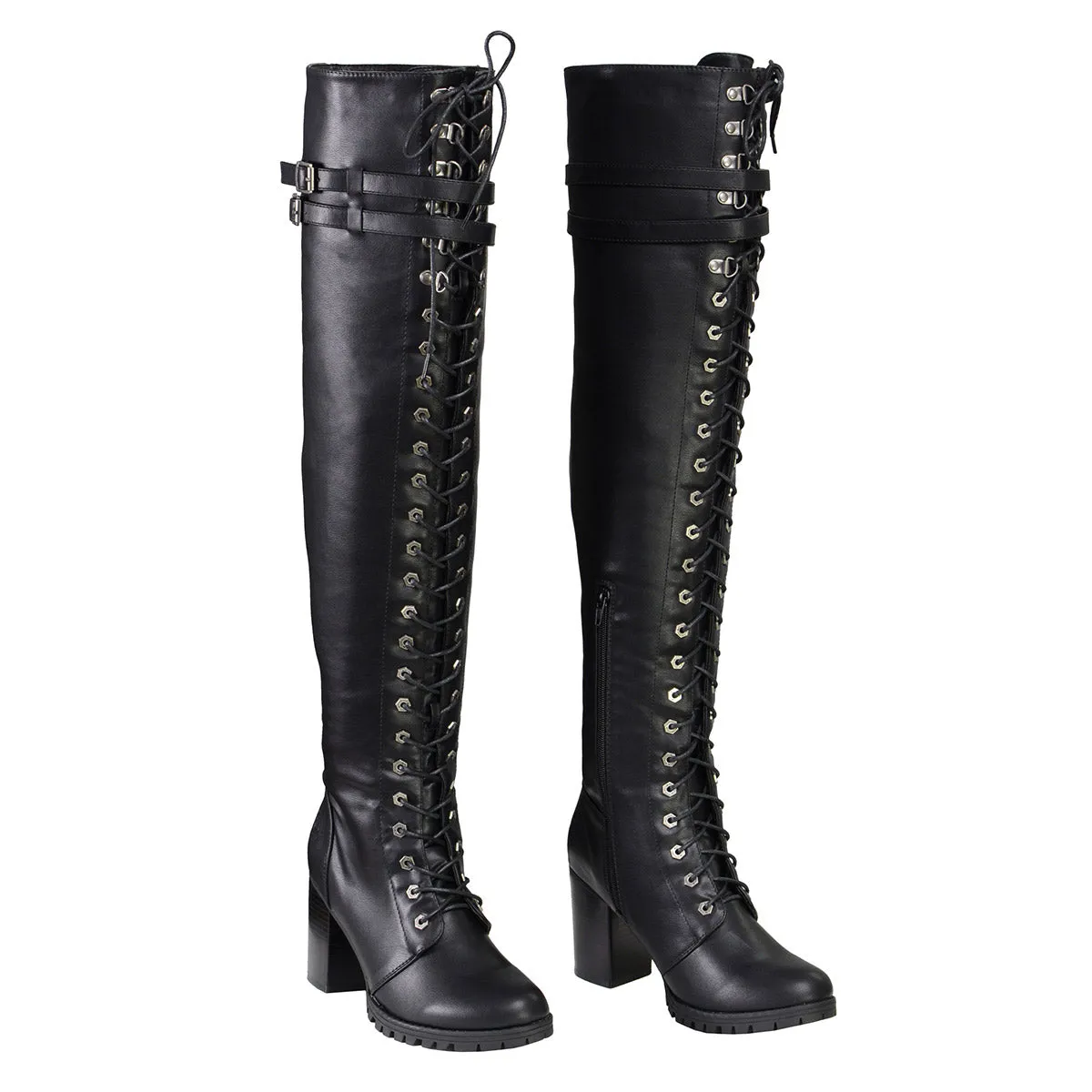MBL9424 Women's Black Above the Knee Boots with Lace-Up Closure