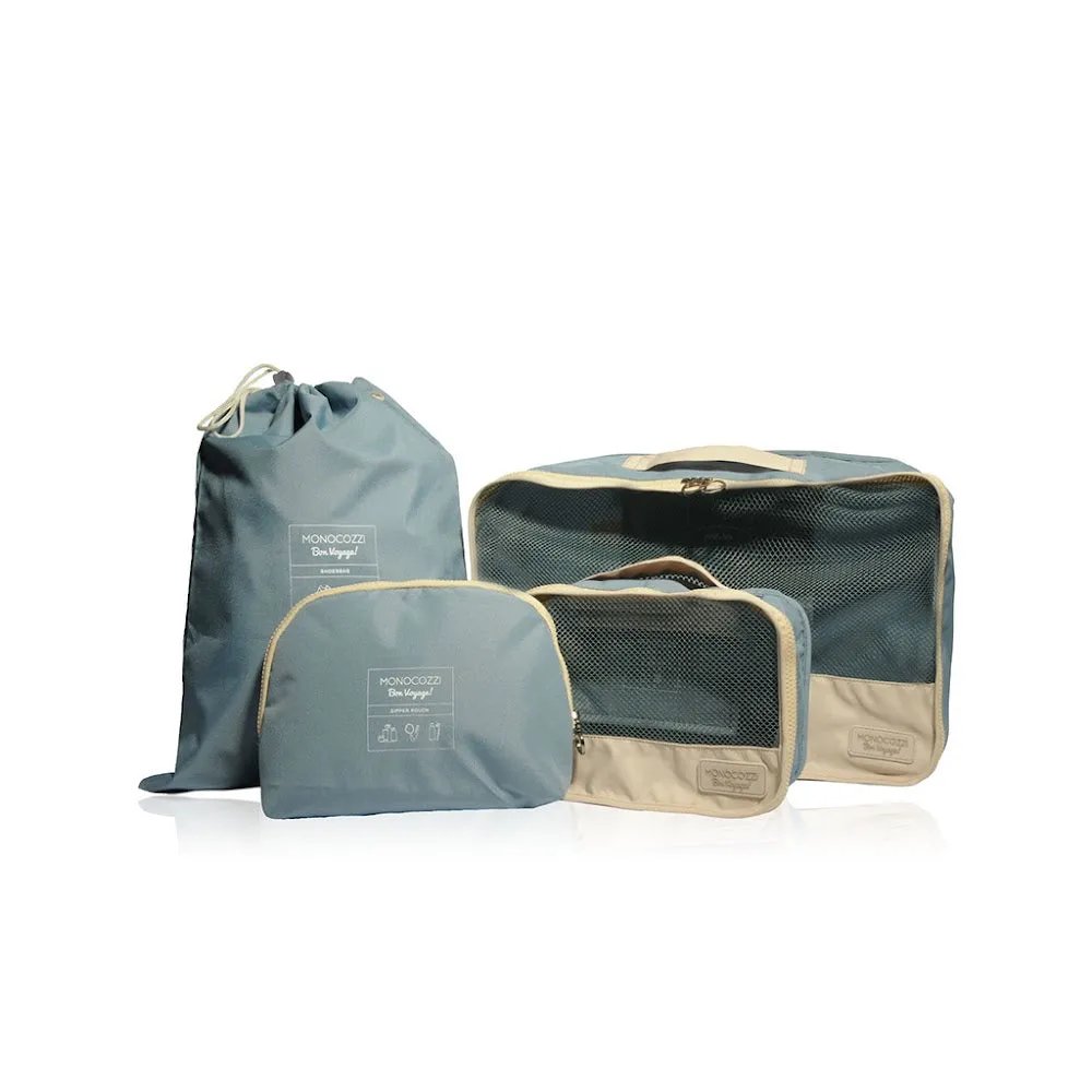 Monocozzi Bon Voyage | Travel Bags 4 in 1 Set ( Small Apparel Bag, Large Apparel Bag, Shoes Bag, Zipper Pouch)