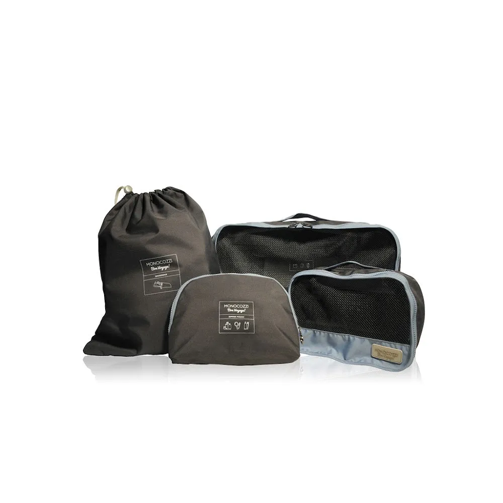 Monocozzi Bon Voyage | Travel Bags 4 in 1 Set ( Small Apparel Bag, Large Apparel Bag, Shoes Bag, Zipper Pouch)