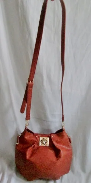 NEW BIG BUDDHA Vegan Faux Leather Shoulder Bag Hobo Satchel BROWN Purse Rouched