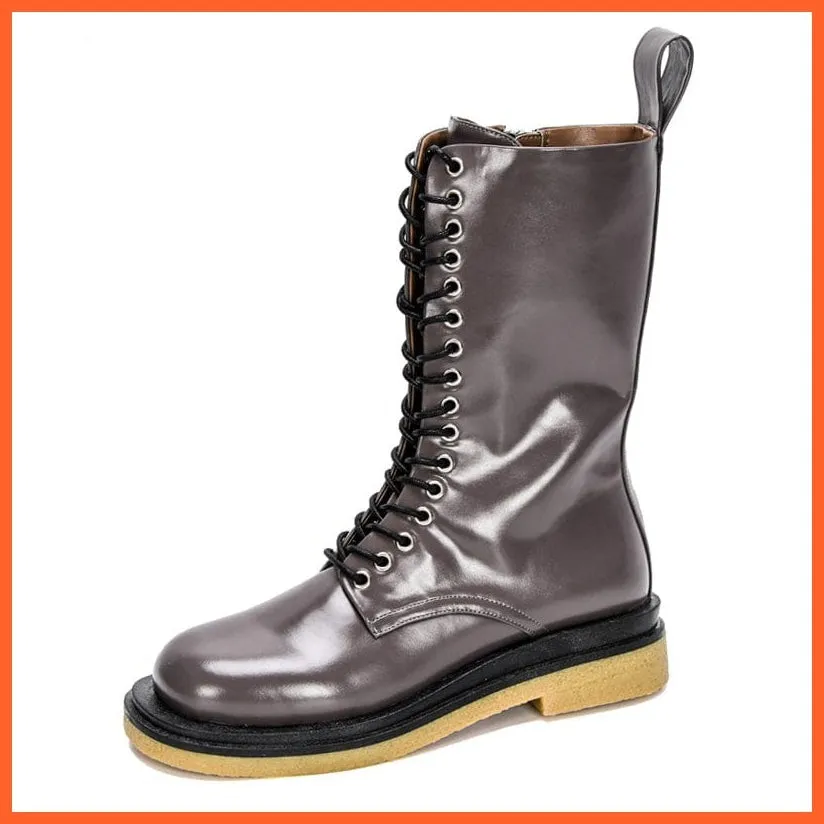 New Designers High Platform Gothic Shoes | Women Mid-Calf Boots Lace-Up  Boots