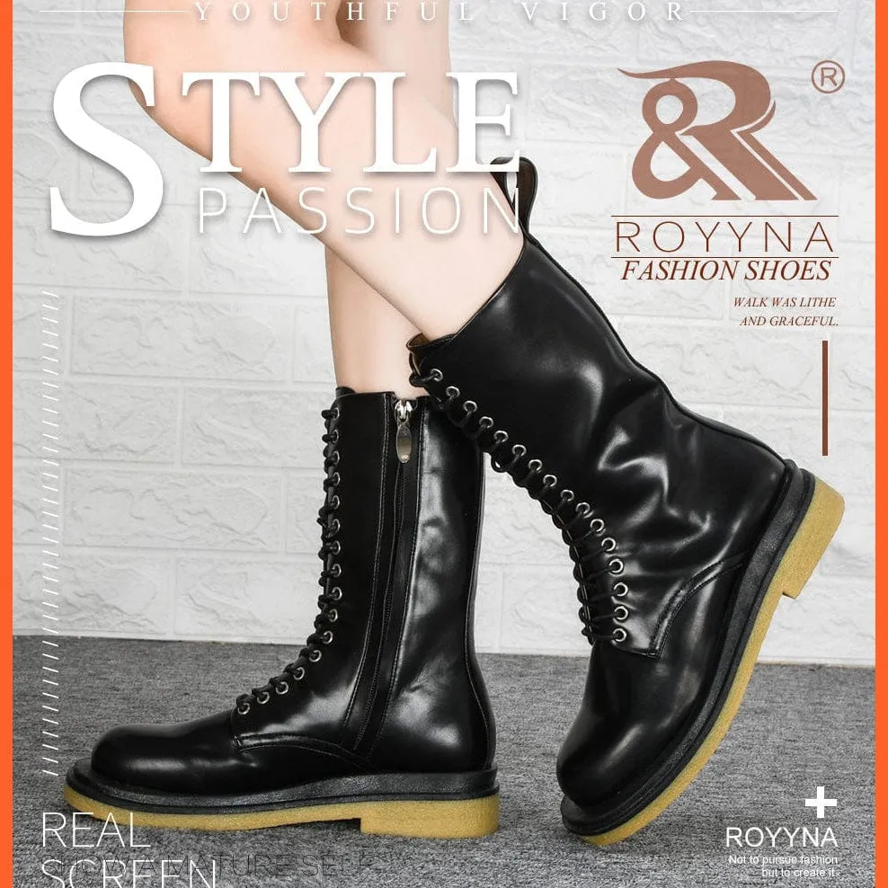 New Designers High Platform Gothic Shoes | Women Mid-Calf Boots Lace-Up  Boots