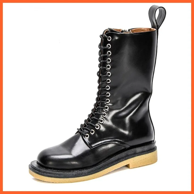 New Designers High Platform Gothic Shoes | Women Mid-Calf Boots Lace-Up  Boots