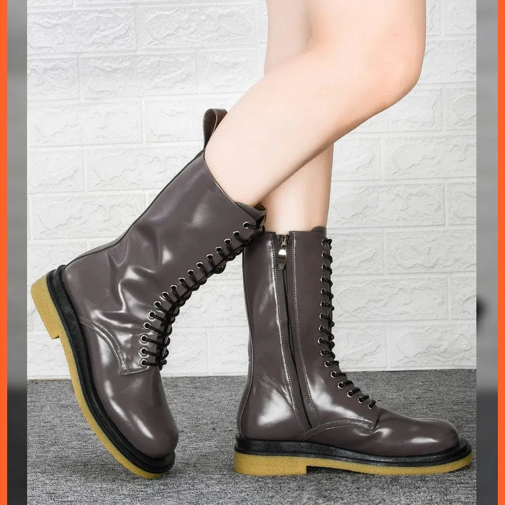 New Designers High Platform Gothic Shoes | Women Mid-Calf Boots Lace-Up  Boots