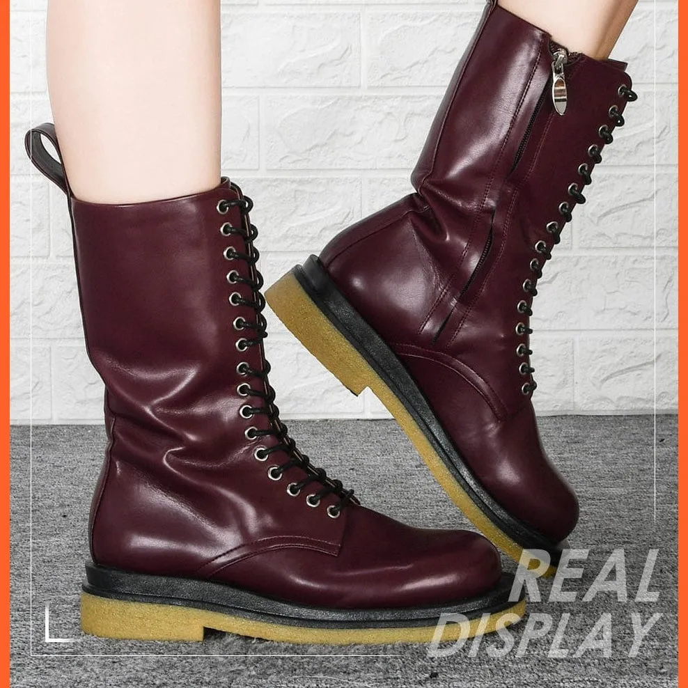 New Designers High Platform Gothic Shoes | Women Mid-Calf Boots Lace-Up  Boots