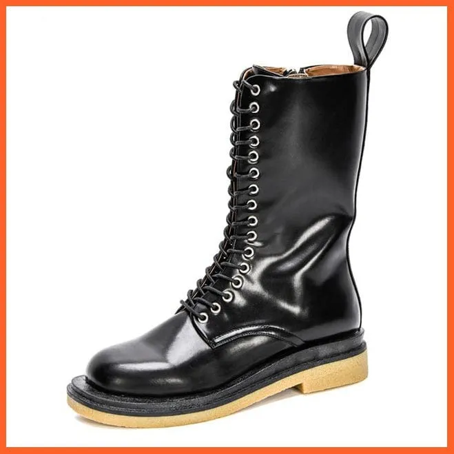 New Designers High Platform Gothic Shoes | Women Mid-Calf Boots Lace-Up  Boots