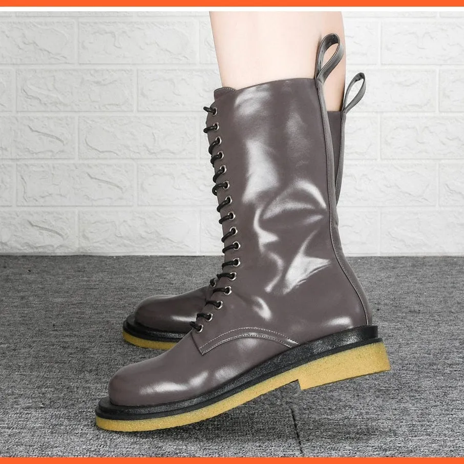 New Designers High Platform Gothic Shoes | Women Mid-Calf Boots Lace-Up  Boots