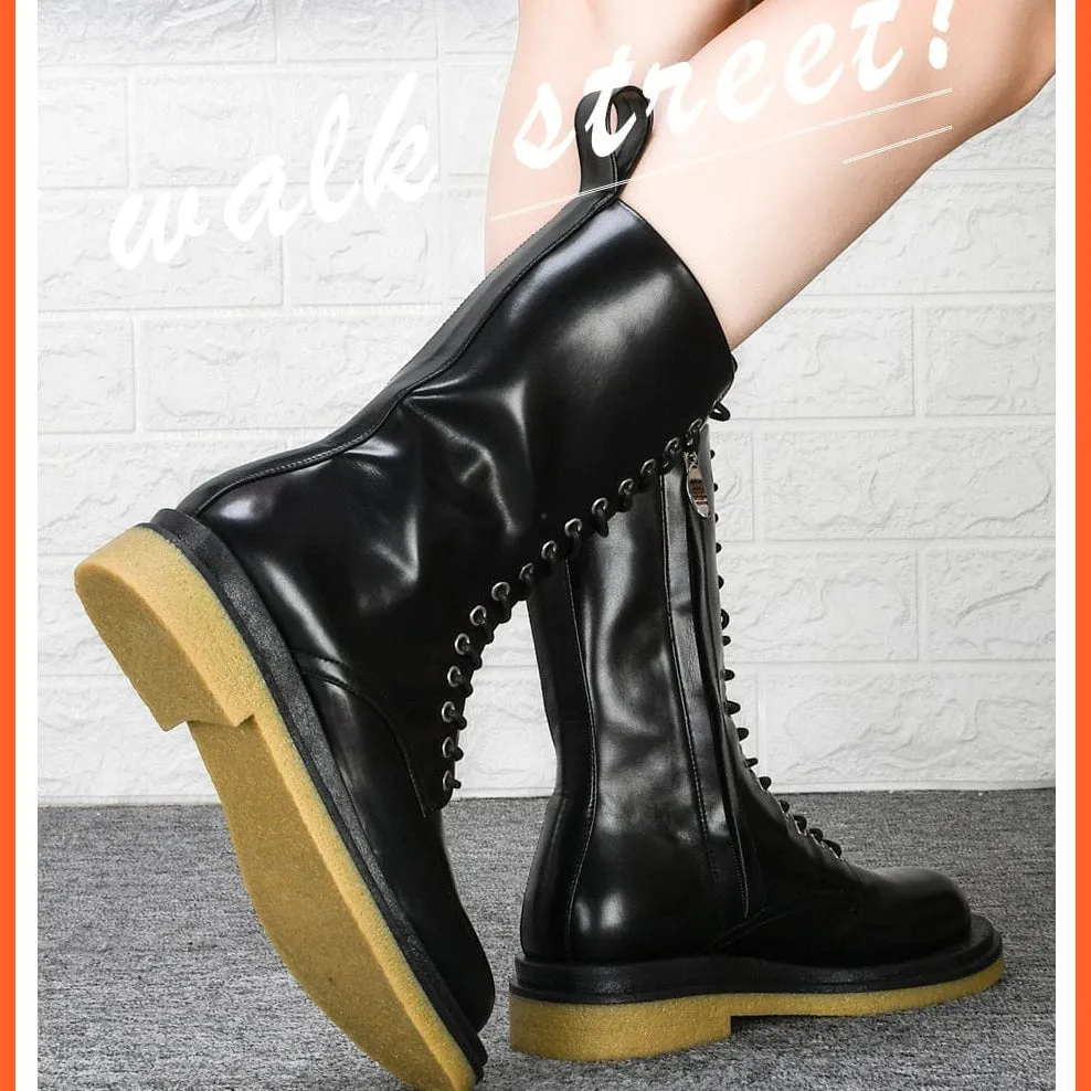 New Designers High Platform Gothic Shoes | Women Mid-Calf Boots Lace-Up  Boots