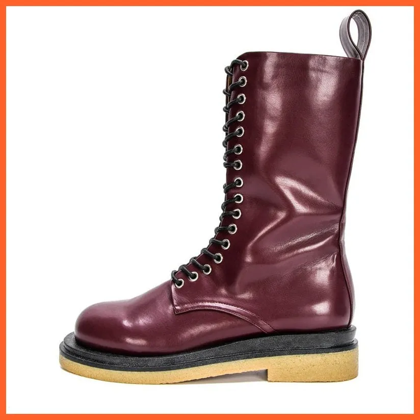 New Designers High Platform Gothic Shoes | Women Mid-Calf Boots Lace-Up  Boots