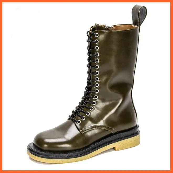 New Designers High Platform Gothic Shoes | Women Mid-Calf Boots Lace-Up  Boots