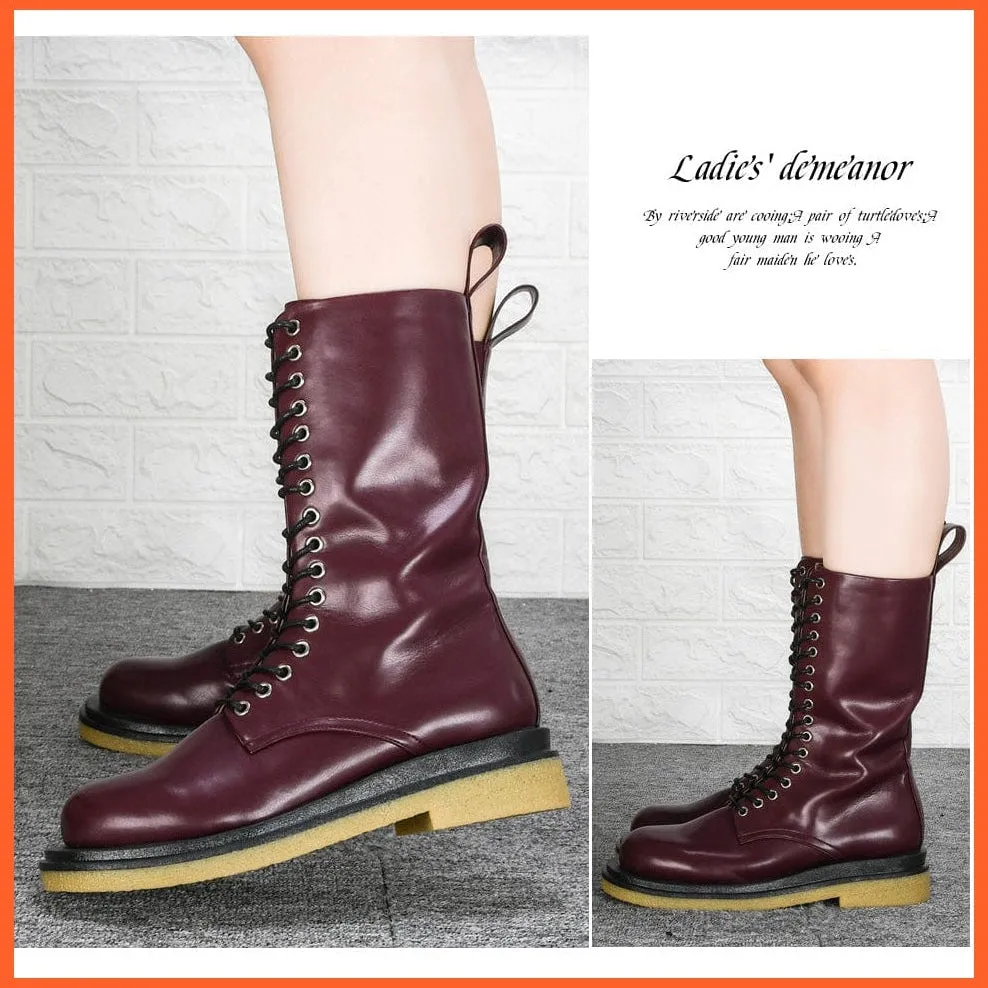 New Designers High Platform Gothic Shoes | Women Mid-Calf Boots Lace-Up  Boots