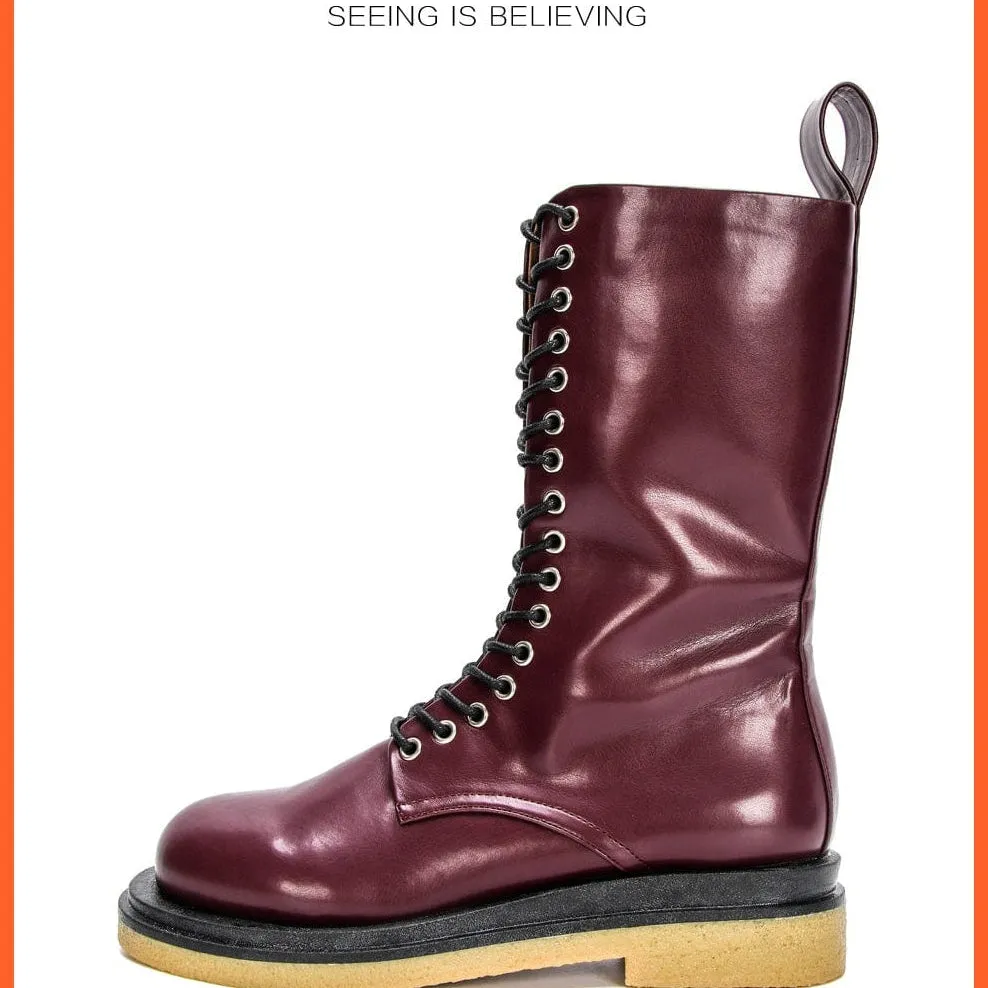 New Designers High Platform Gothic Shoes | Women Mid-Calf Boots Lace-Up  Boots