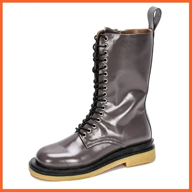 New Designers High Platform Gothic Shoes | Women Mid-Calf Boots Lace-Up  Boots