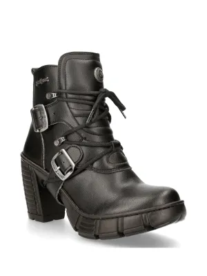 NEW ROCK Gothic Black Buckled Lace-Up Ankle Boots