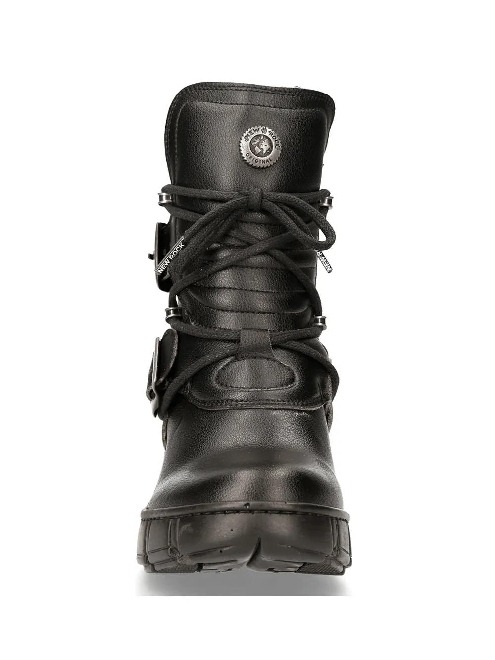 NEW ROCK Gothic Black Buckled Lace-Up Ankle Boots