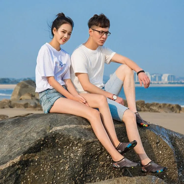 Non-Slip Rubber Beach Diving Shoes with Printed Pattern and Thick Sole for Men - Comfortable Swim Socks