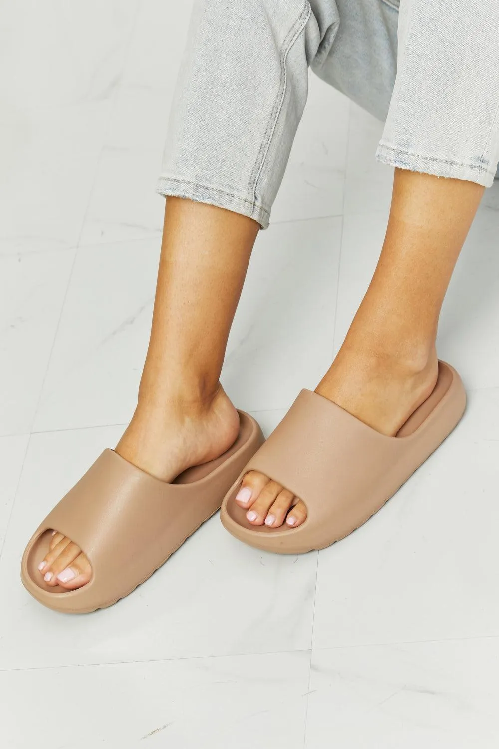 Nook Joi My Happy Place Beige Open Toe Slides