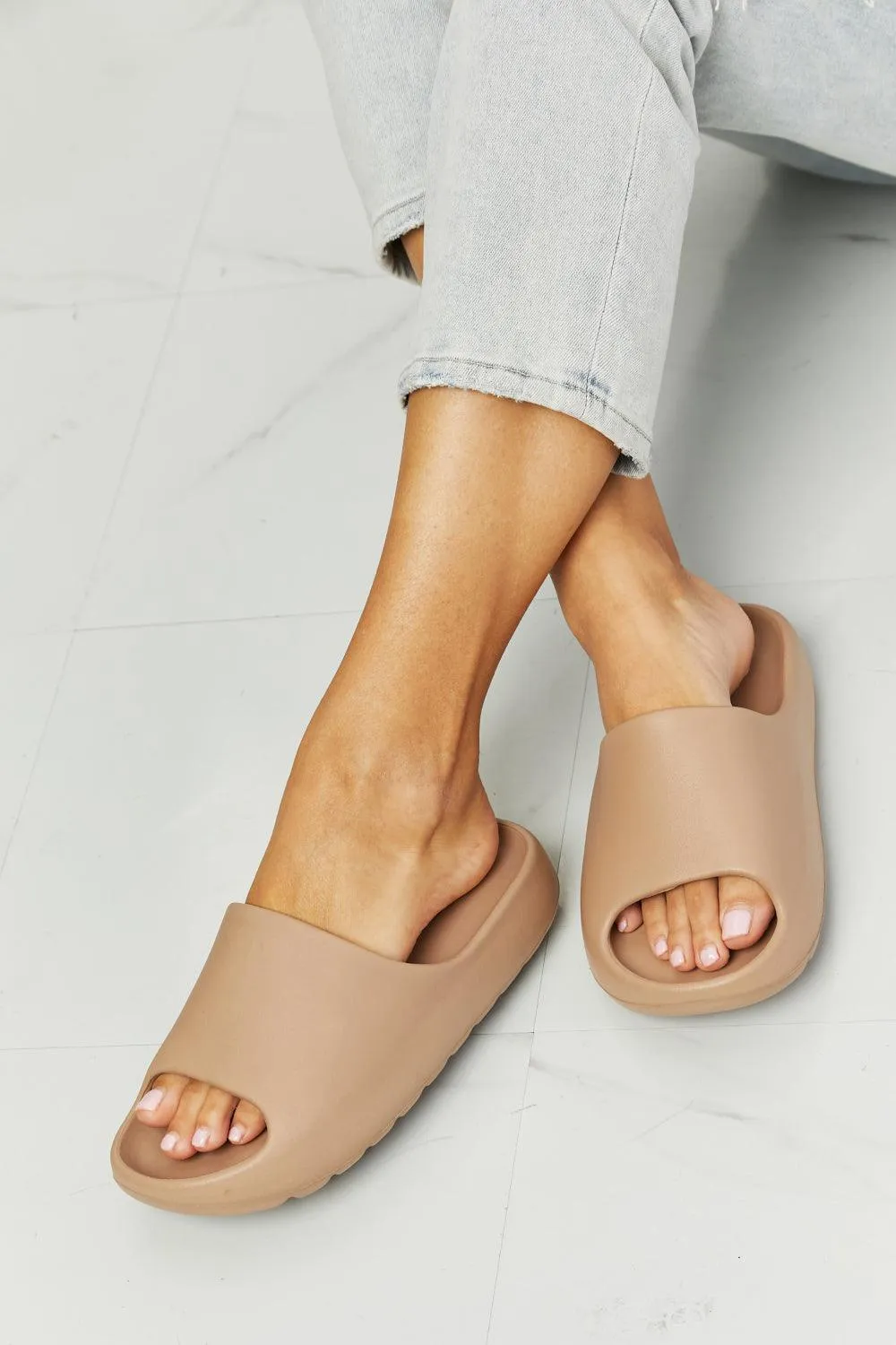 Nook Joi My Happy Place Beige Open Toe Slides