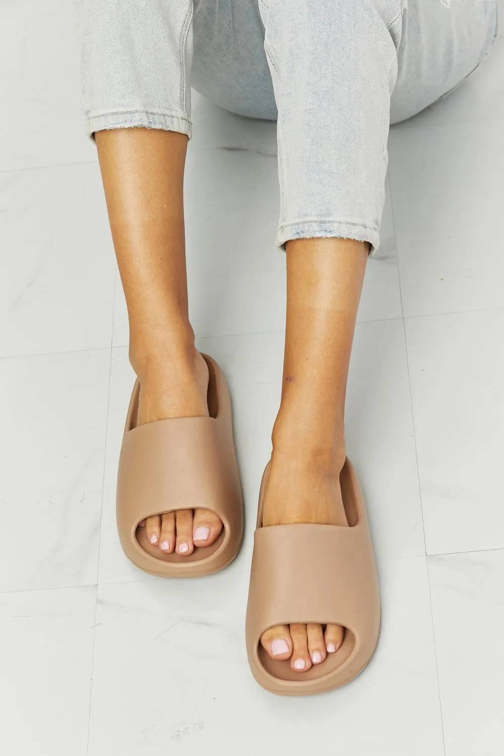 Nook Joi My Happy Place Beige Open Toe Slides