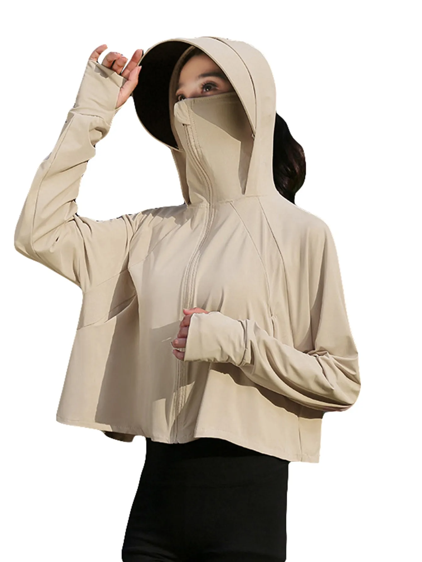 Outdoor mountain climbing sun protection clothing for women, vinyl ice silk quick-drying original yarn anti-UV smock, cycling thin sun protection clothing