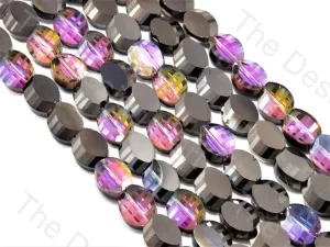 Oval Cross Cut Black Transparent Rainbow Designer beads