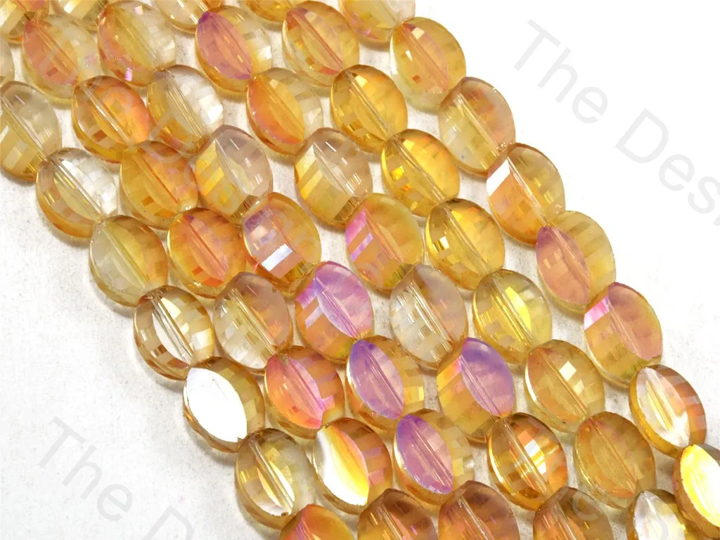 Oval Cross Cut Golden Transparent Designer beads