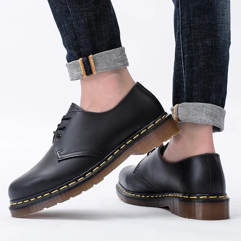 PEOPLETERRITORY 1461 low-top small leather shoes men's genuine leather British style large size short boots round head men's and women's casual tooling shoes