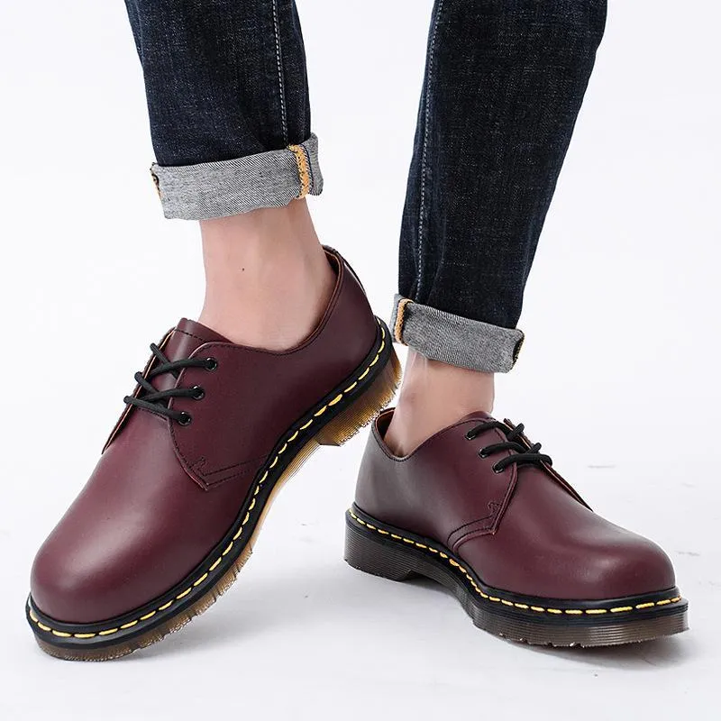 PEOPLETERRITORY 1461 low-top small leather shoes men's genuine leather British style large size short boots round head men's and women's casual tooling shoes