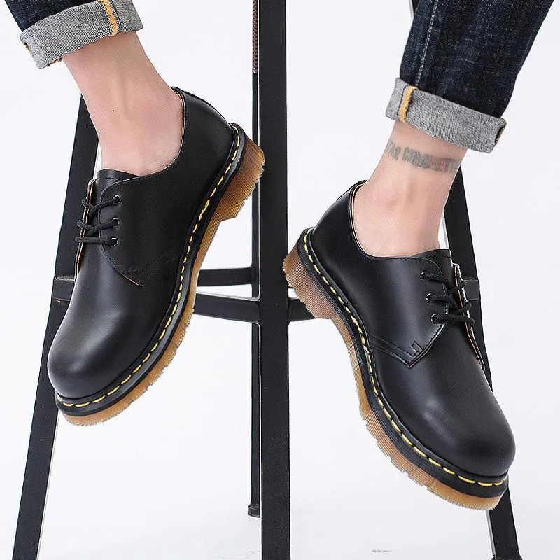 PEOPLETERRITORY 1461 low-top small leather shoes men's genuine leather British style large size short boots round head men's and women's casual tooling shoes